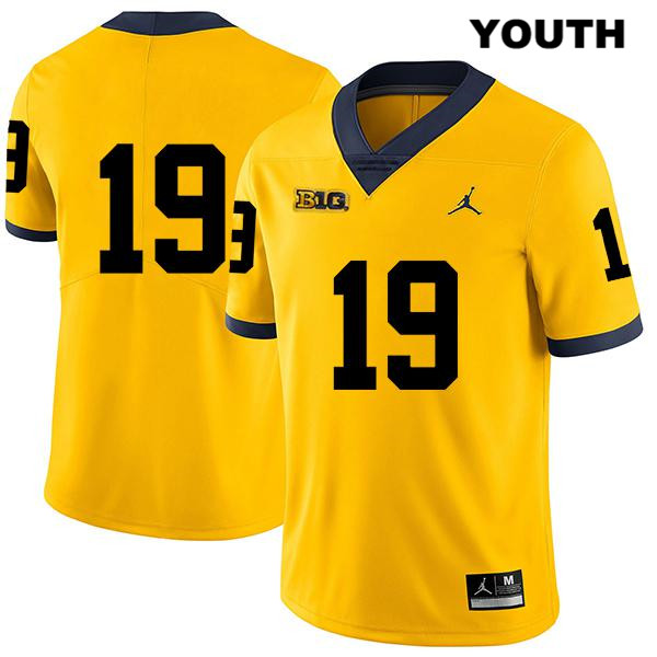 Youth NCAA Michigan Wolverines Mike Sainristil #19 No Name Yellow Jordan Brand Authentic Stitched Legend Football College Jersey GB25R72NL